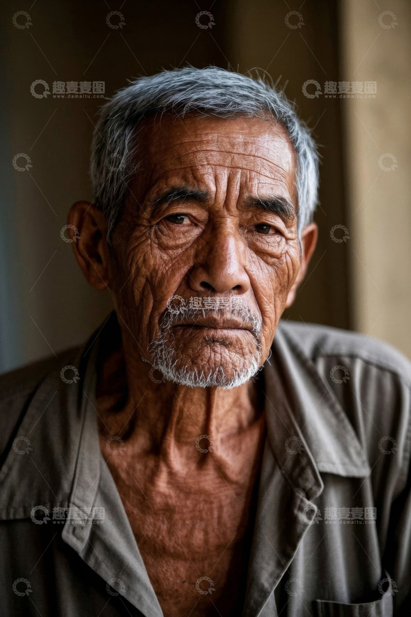 高清大图下载【趣麦麦图】饱经风霜的老年男子肖像