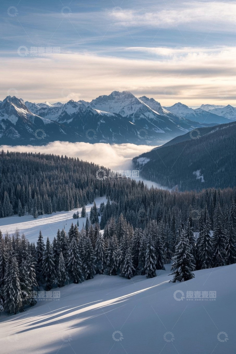 高清大图下载【趣麦麦图】雪山森林云海自然风光