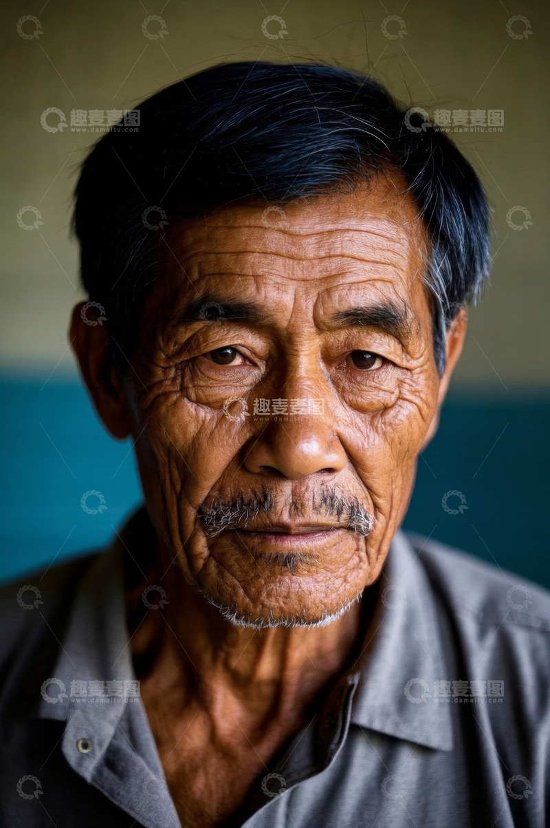高清大图下载【趣麦麦图】一位饱经风霜的老年男子肖像