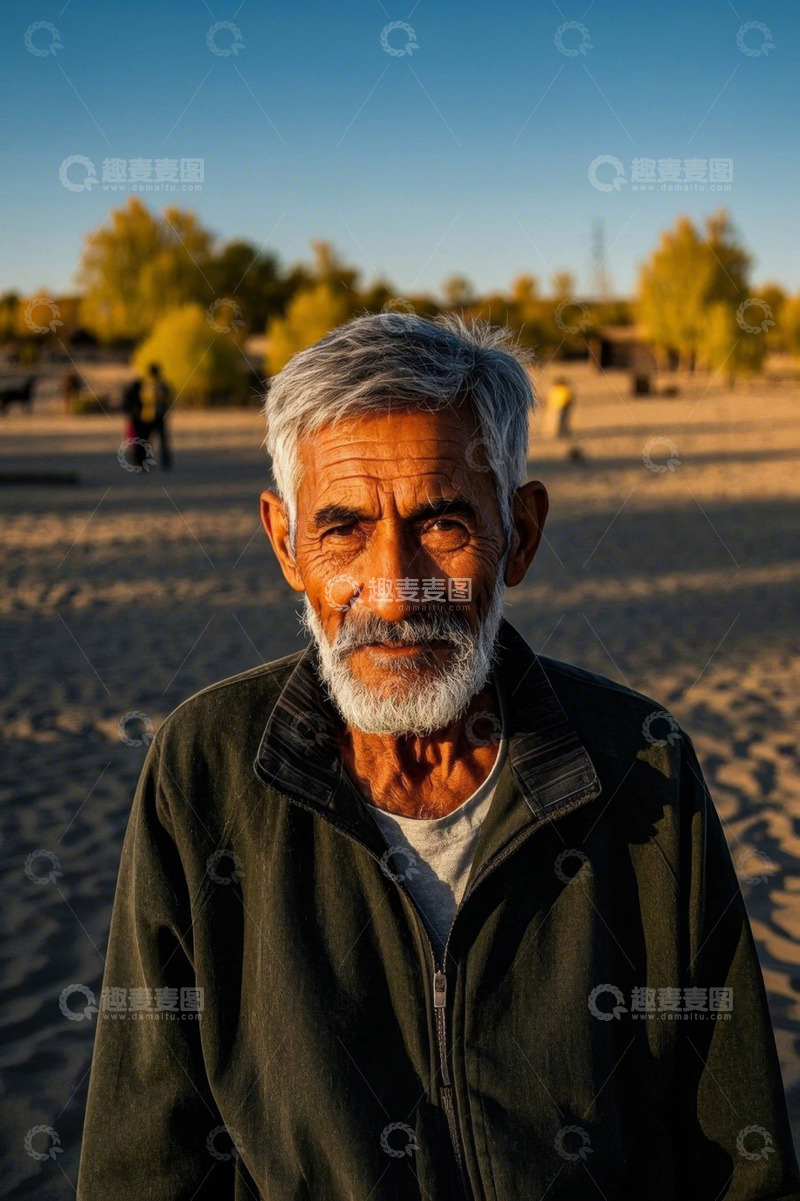 高清大图下载【趣麦麦图】沙漠中一位饱经风霜的老者