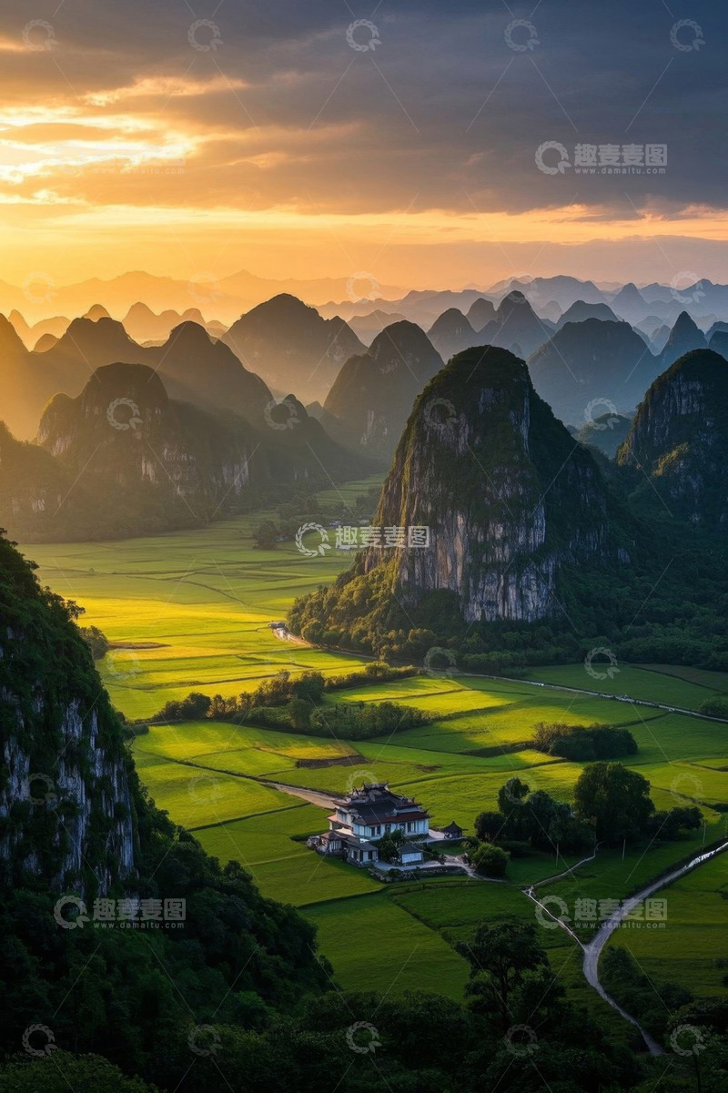 高清大图下载【趣麦麦图】桂林山水田园风光全景