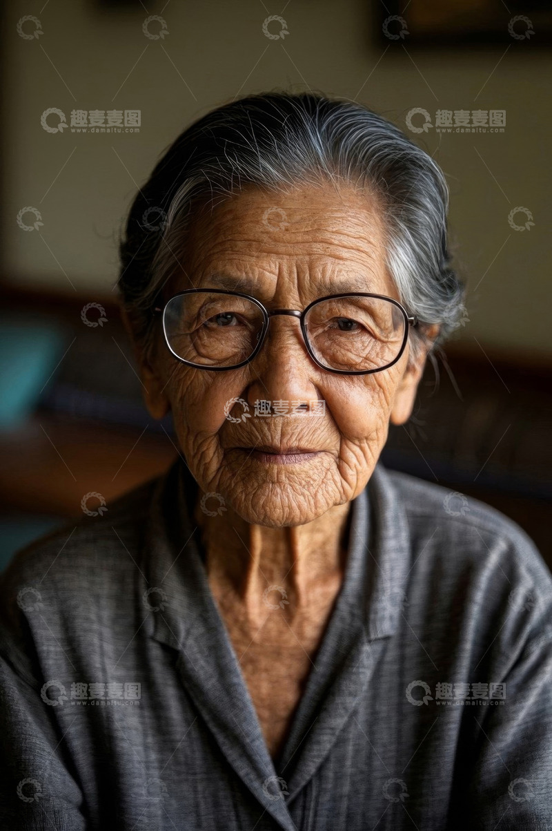 高清大图下载【趣麦麦图】一位慈祥的老年女性肖像