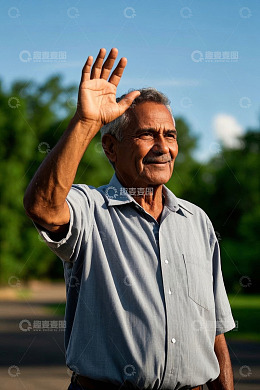 一位老人在户外挥手告别