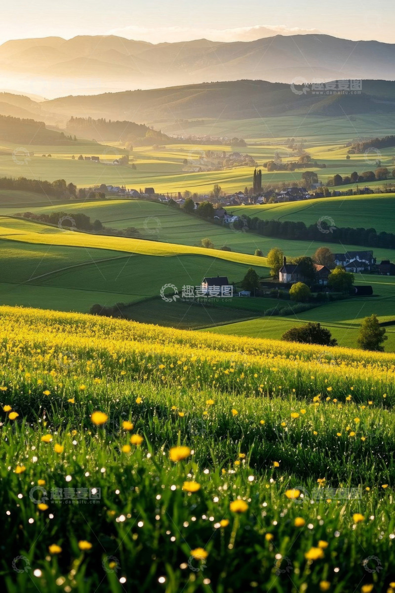 高清大图下载【趣麦麦图】田园风光中的田野与村庄