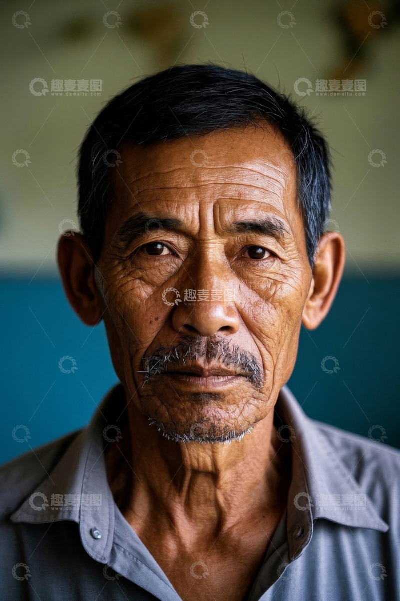 高清大图下载【趣麦麦图】一位饱经沧桑的老年男子肖像