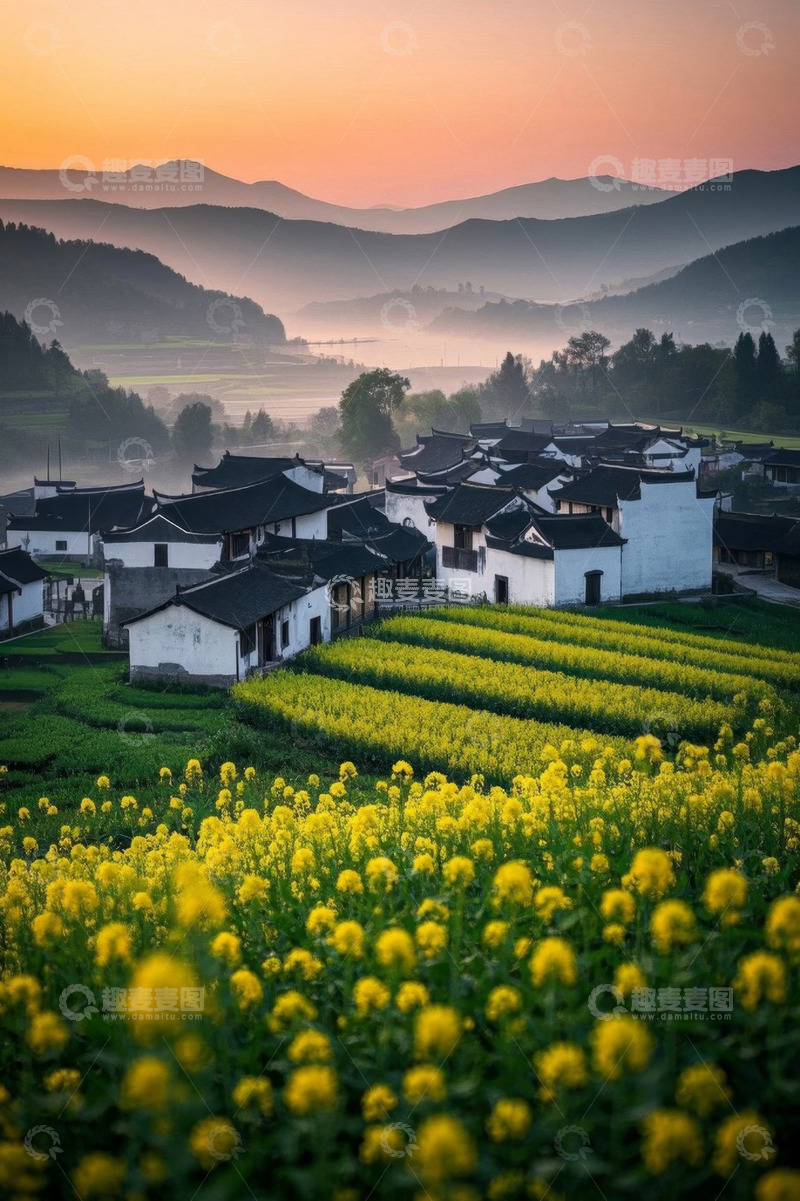 高清大图下载【趣麦麦图】山村春日油菜花田园景色