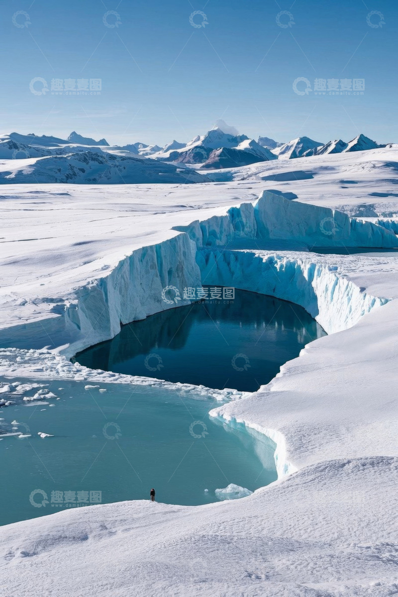 高清大图下载【趣麦麦图】冰川雪地中的冰湖景观