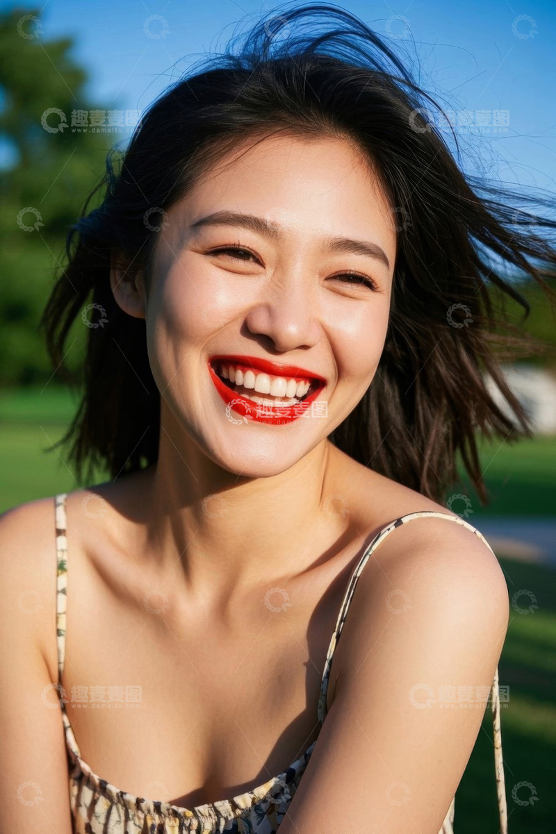 高清大图下载【趣麦麦图】阳光下快乐微笑的年轻女子