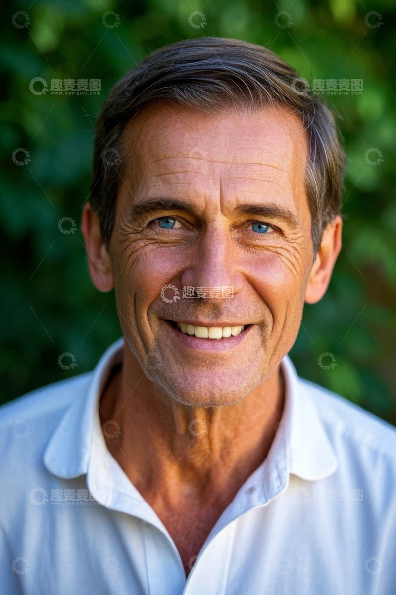 高清大图下载【趣麦麦图】户外阳光下微笑的中年男子