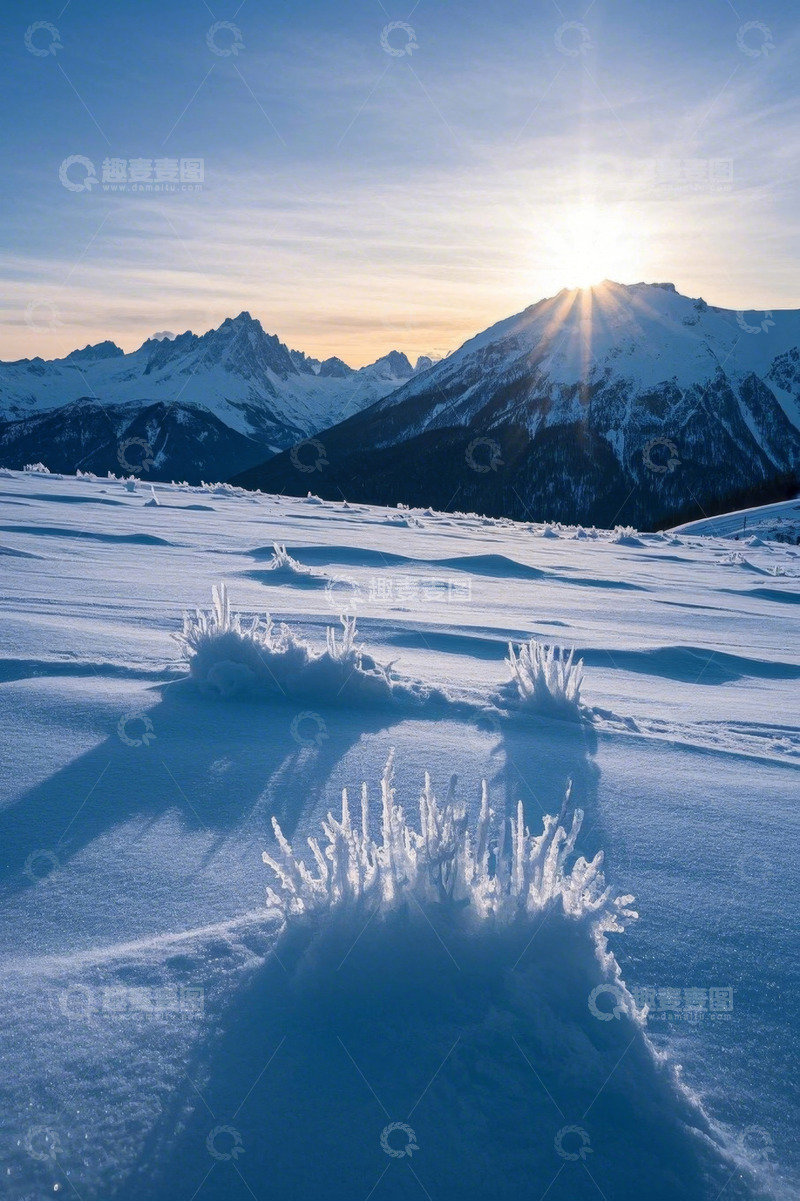 高清大图下载【趣麦麦图】雪山雪景日出风光