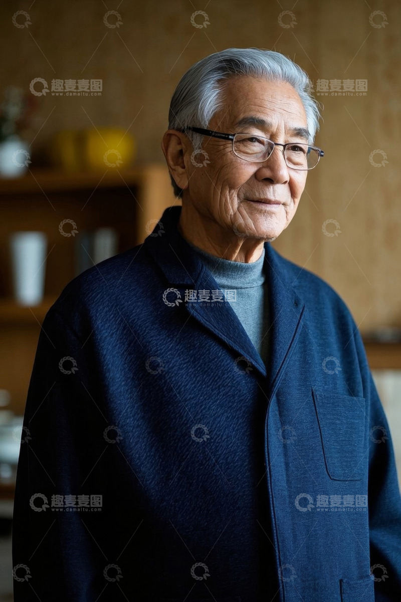 高清大图下载【趣麦麦图】一位慈祥和蔼的老年男子肖像