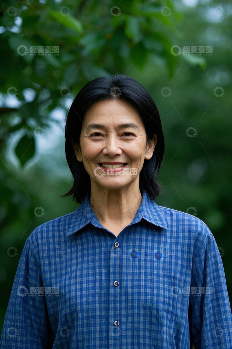 高清大图下载【趣麦麦图】一位微笑的亚洲老年女性户外肖像