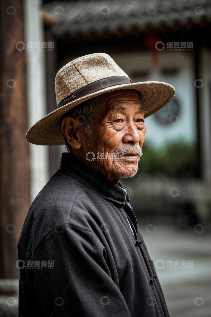 高清大图下载【趣麦麦图】一位戴草帽的慈祥老人