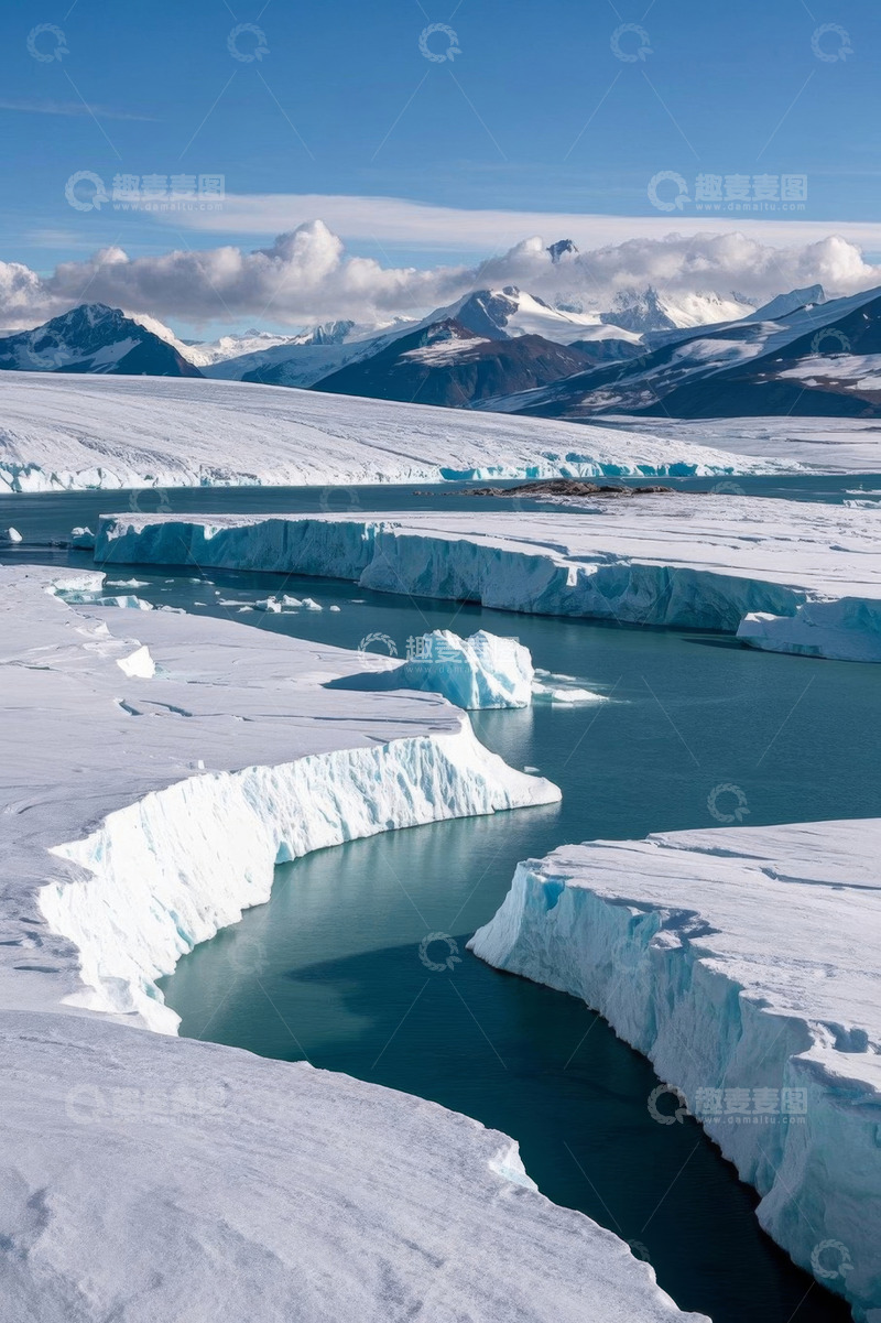 高清大图下载【趣麦麦图】冰川湖泊与远处雪山景观