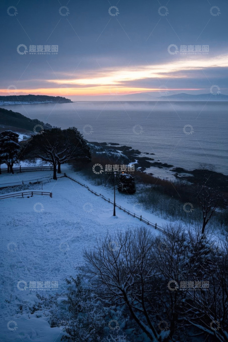 高清大图下载【趣麦麦图】冬日海边雪景全景