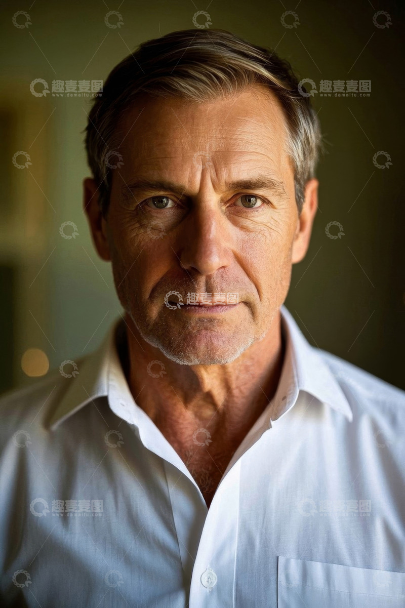高清大图下载【趣麦麦图】中年男子肖像特写严肃表情