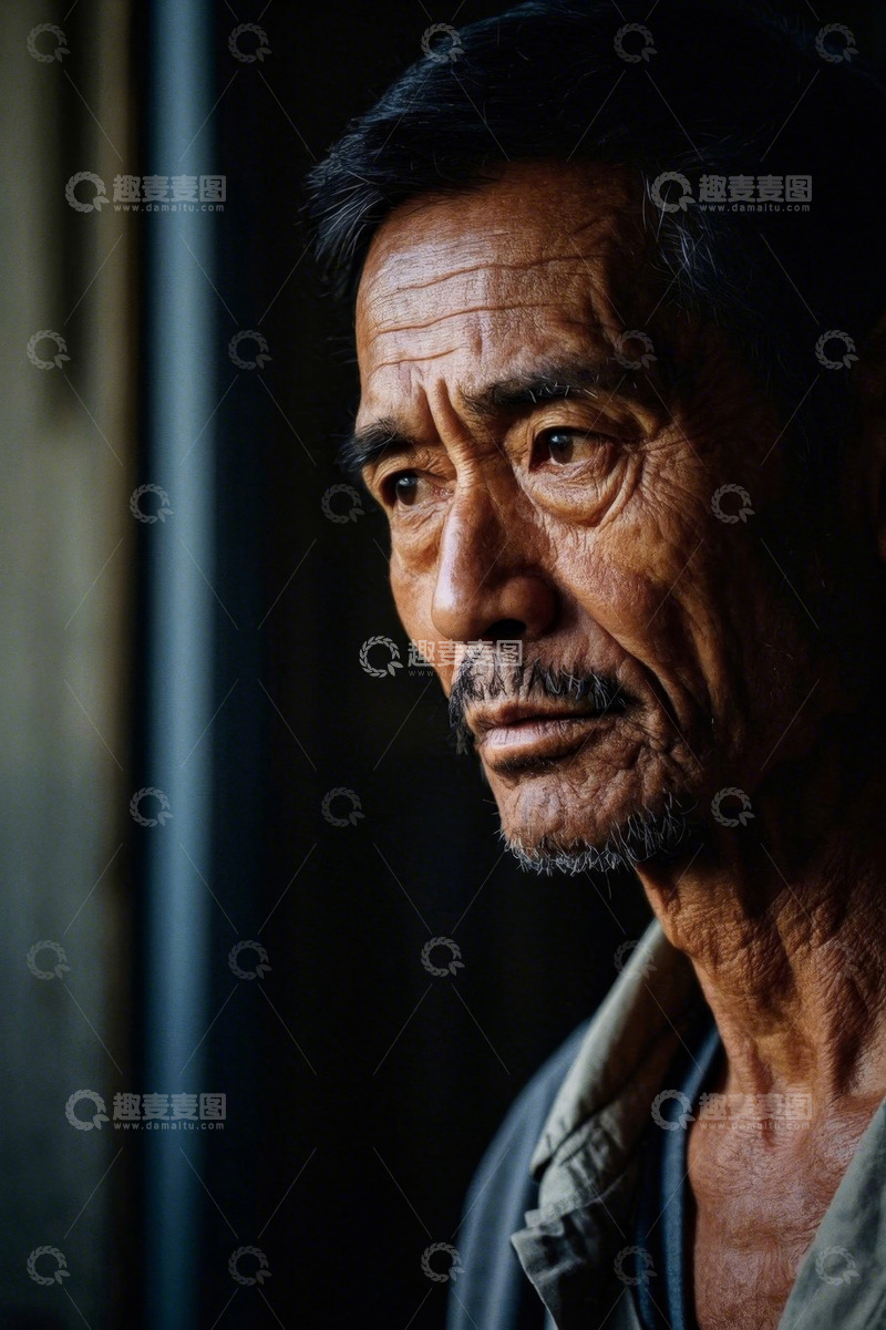 高清大图下载【趣麦麦图】饱经风霜的老年男子侧颜照