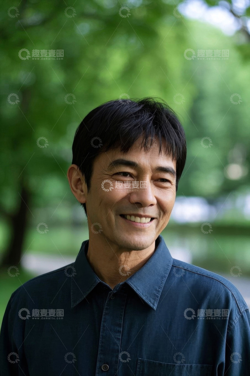 高清大图下载【趣麦麦图】微笑的中年男子户外写真