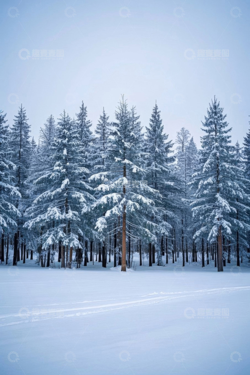 高清大图下载【趣麦麦图】冬日雪覆盖的森林自然景观