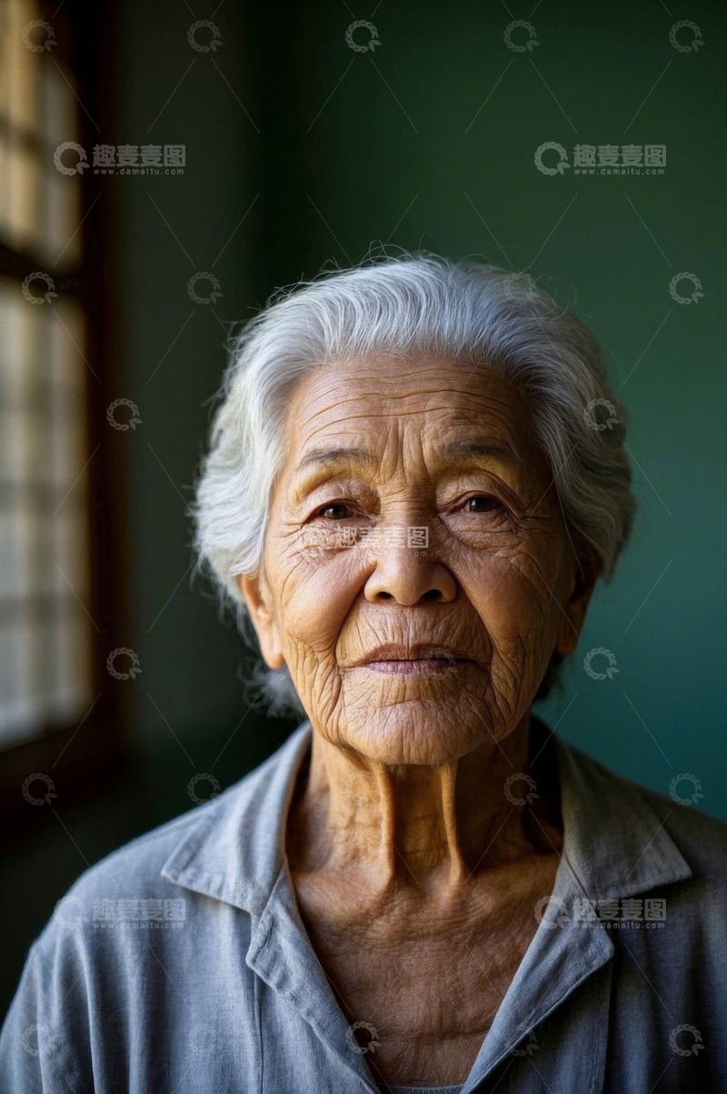 高清大图下载【趣麦麦图】慈祥的老年女性肖像特写