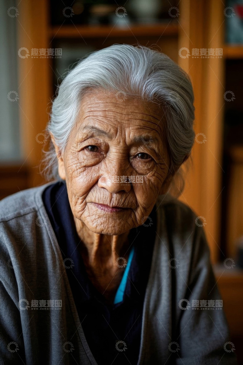 高清大图下载【趣麦麦图】一位慈祥的老年女性肖像