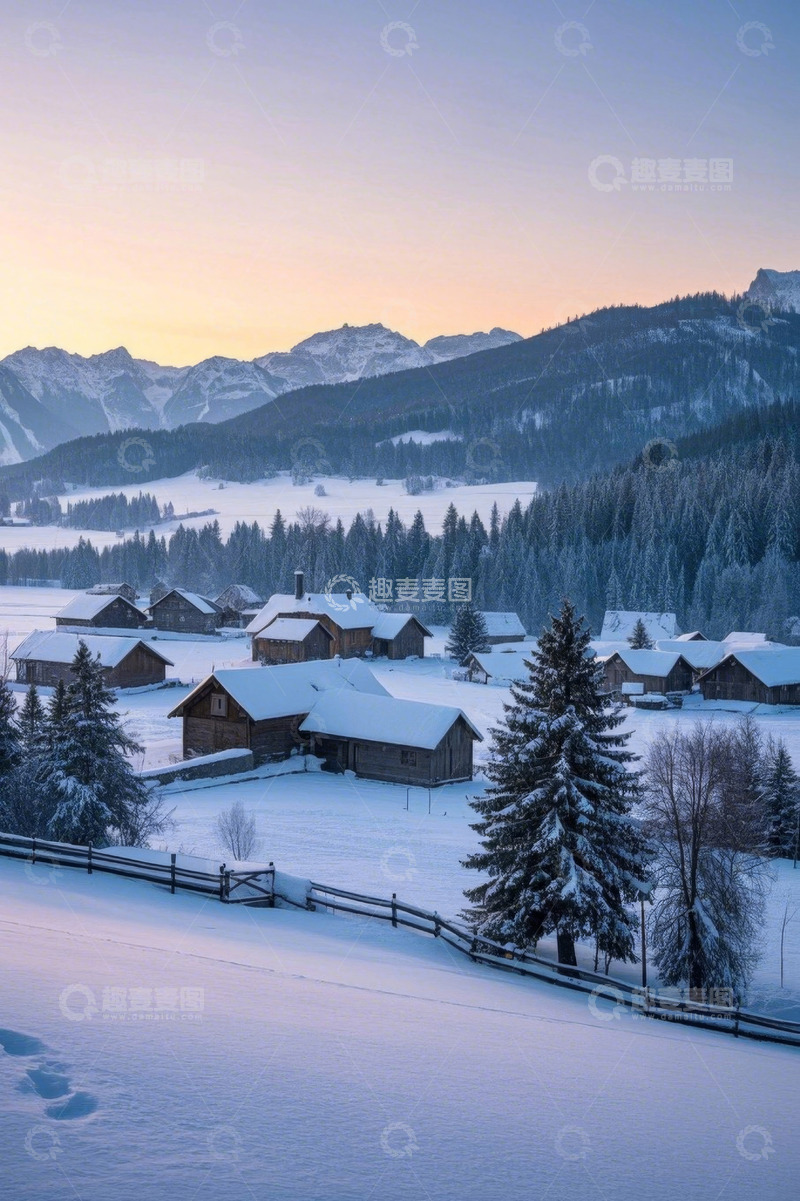 高清大图下载【趣麦麦图】雪后山村山林雪景风光