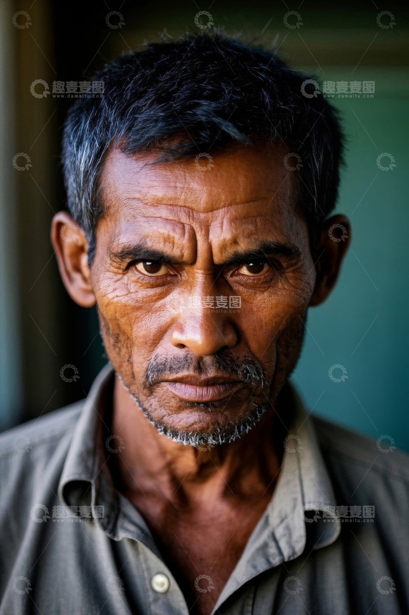 高清大图下载【趣麦麦图】一位饱经风霜的老年男子肖像