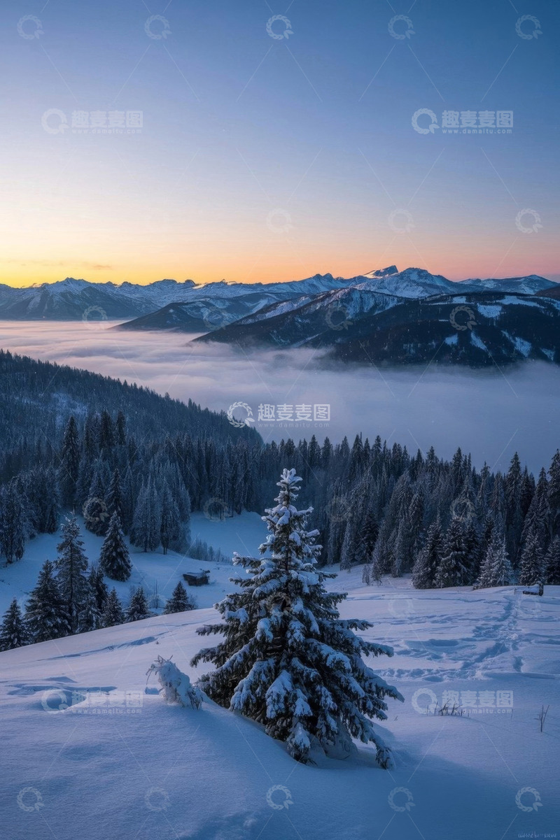高清大图下载【趣麦麦图】雪山森林日出自然风光