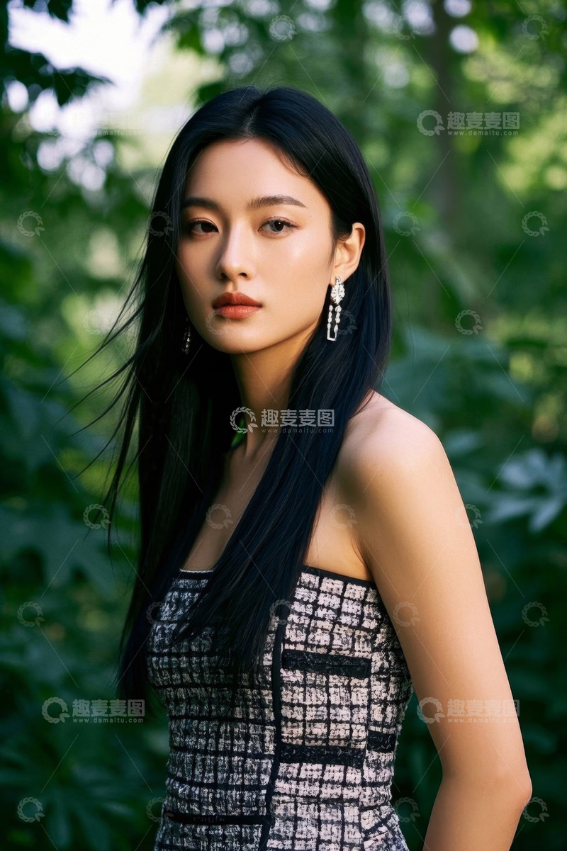 高清大图下载【趣麦麦图】绿意丛中优雅女子写真