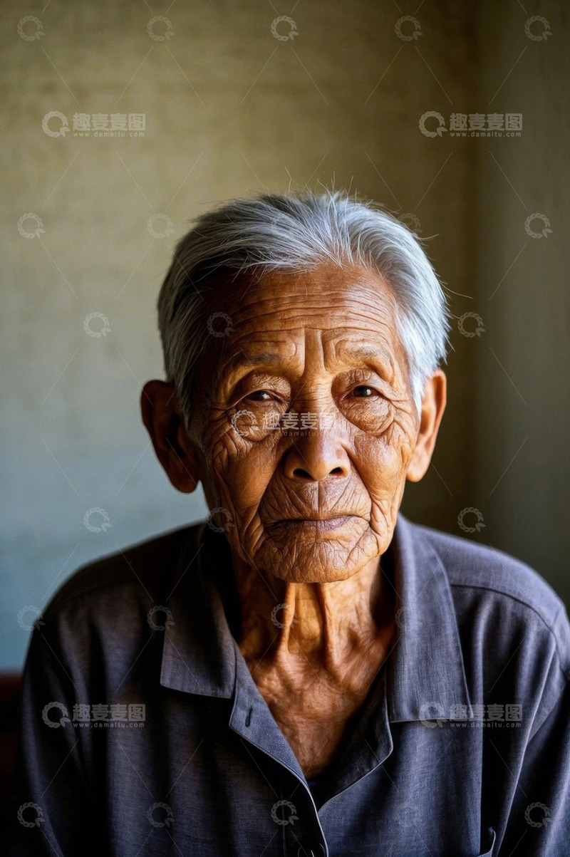 高清大图下载【趣麦麦图】一位饱经风霜的老年人肖像