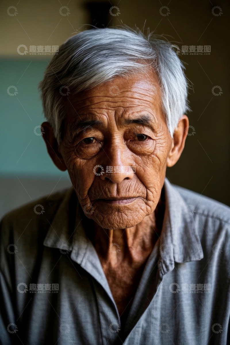 高清大图下载【趣麦麦图】一位饱经风霜的老人肖像