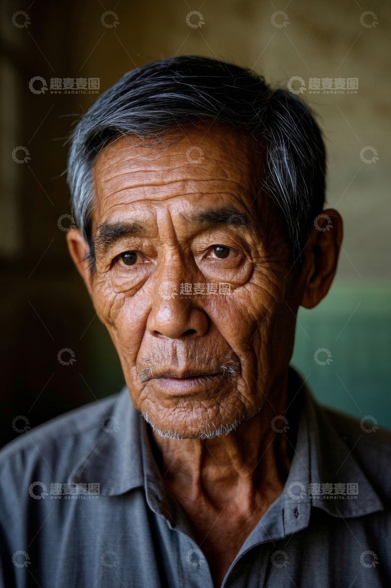 高清大图下载【趣麦麦图】一位饱经风霜的亚洲老人的肖像