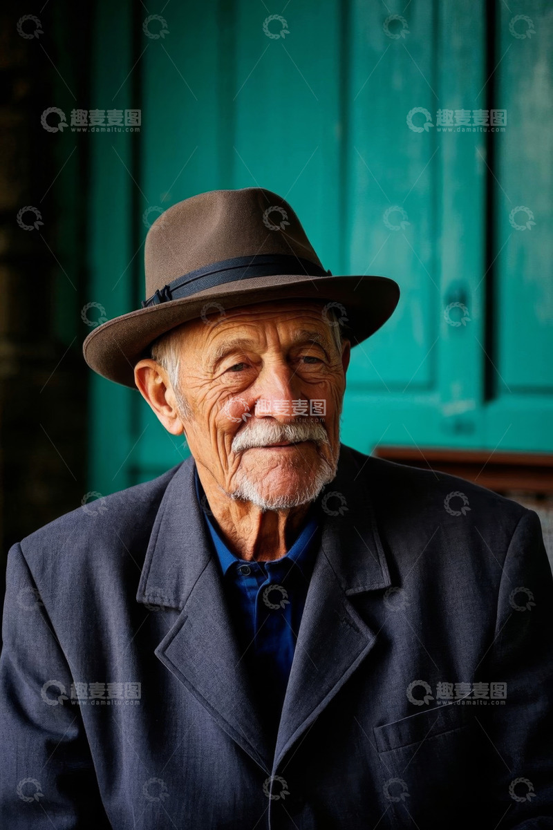 高清大图下载【趣麦麦图】一位戴帽子的慈祥老人肖像