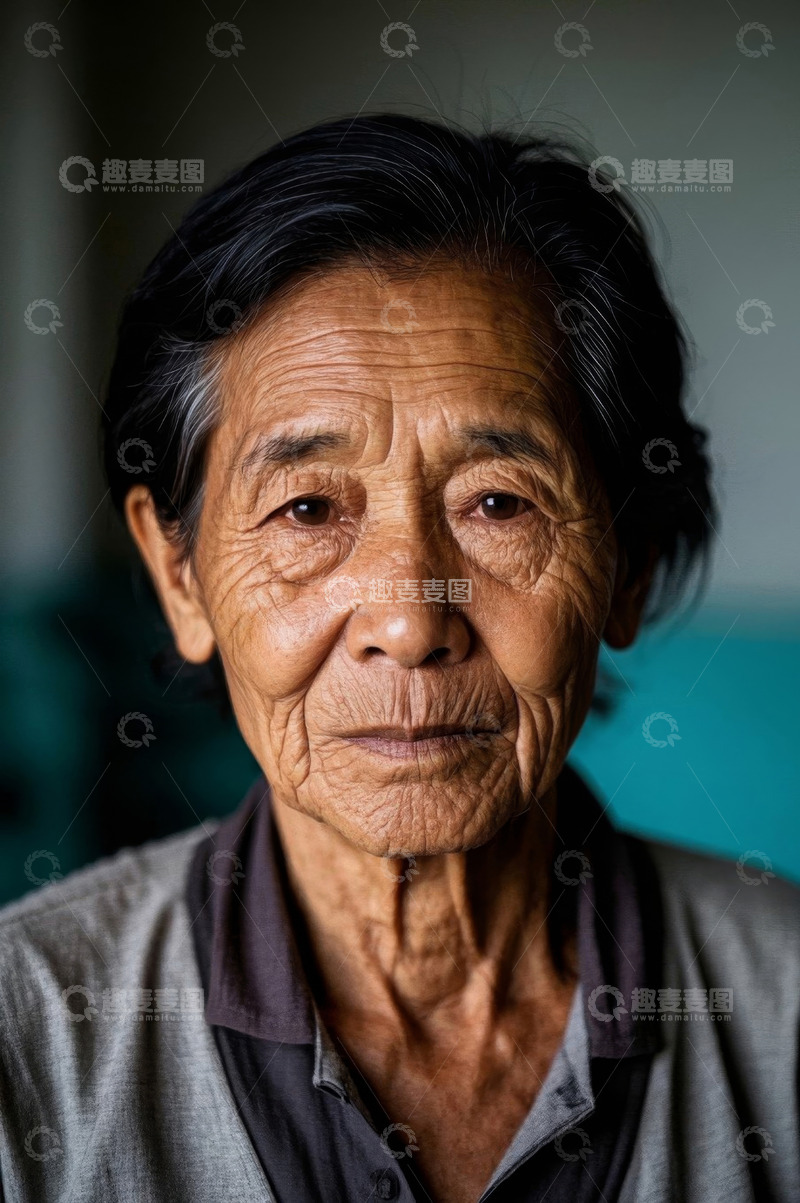 高清大图下载【趣麦麦图】一位饱经风霜的老年妇女肖像