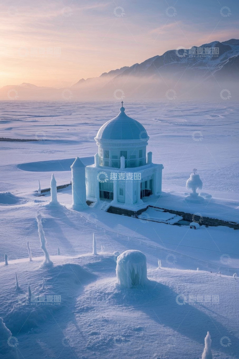 高清大图下载【趣麦麦图】雪地中的冰制圆顶建筑