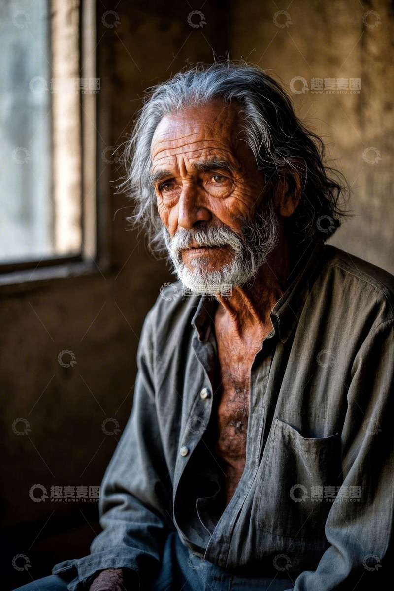 高清大图下载【趣麦麦图】饱经风霜的老年男子肖像