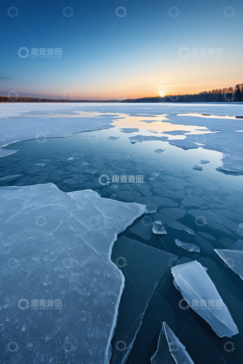 高清大图下载【趣麦麦图】冰面湖景日落风光