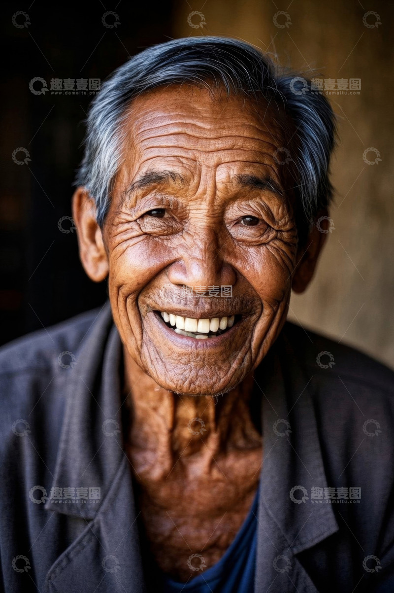 高清大图下载【趣麦麦图】一位笑容灿烂的年迈老人