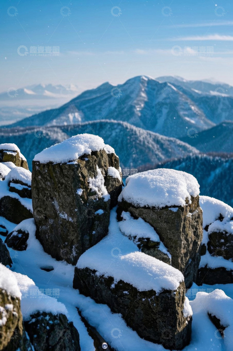 高清大图下载【趣麦麦图】雪覆山石的户外山景