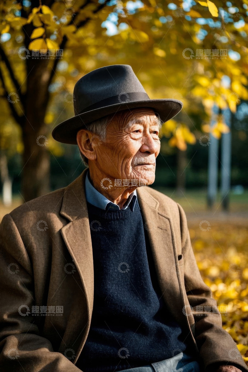 高清大图下载【趣麦麦图】秋日暖阳下慈祥老人肖像