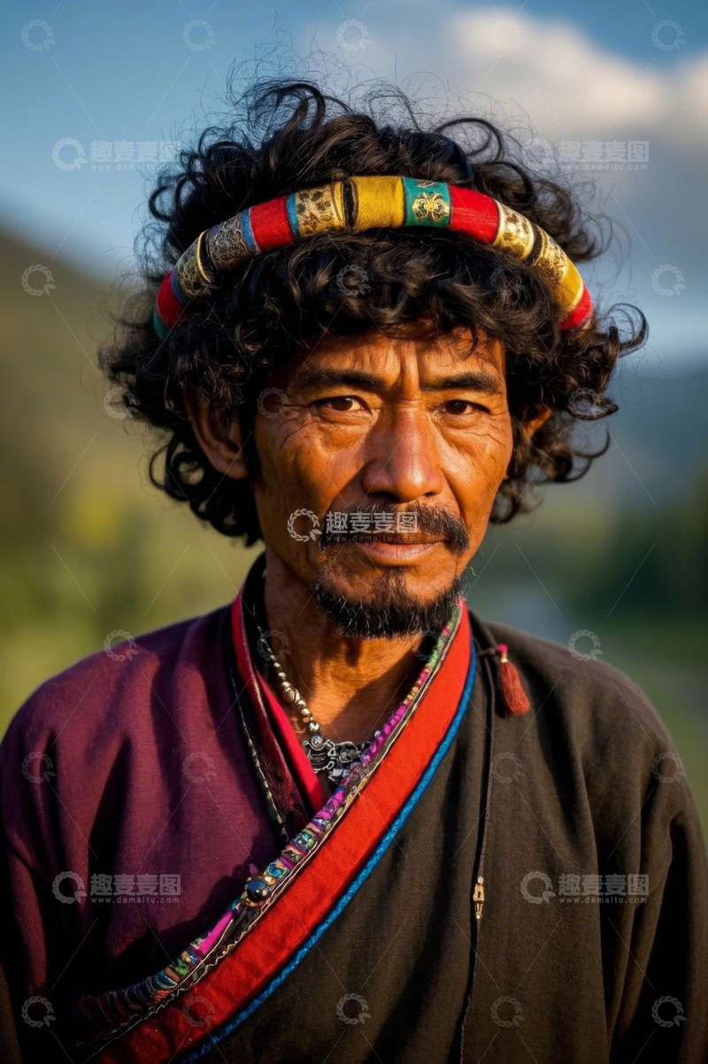 高清大图下载【趣麦麦图】一位身着民族服饰的老人肖像