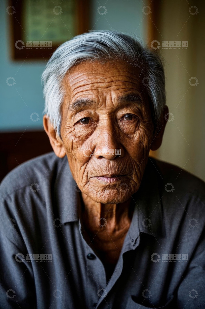 高清大图下载【趣麦麦图】一位饱经风霜的老年人的肖像