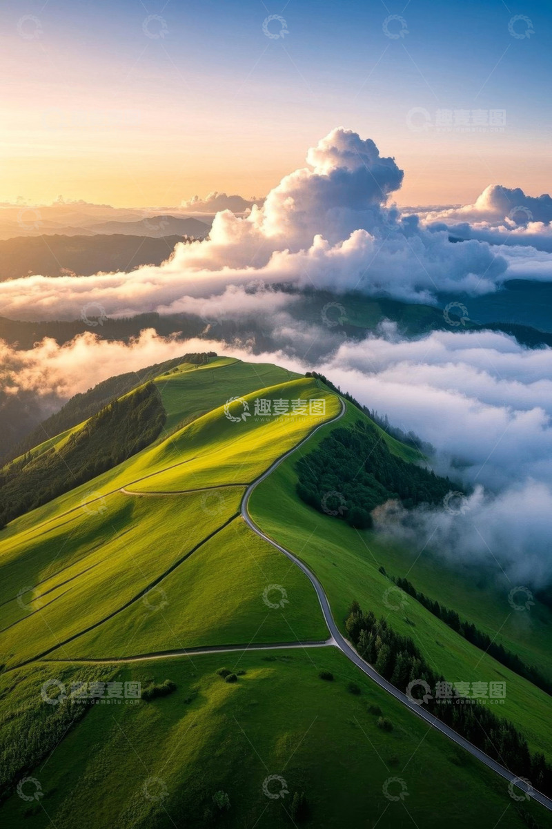 高清大图下载【趣麦麦图】山间公路云端环绕自然风光