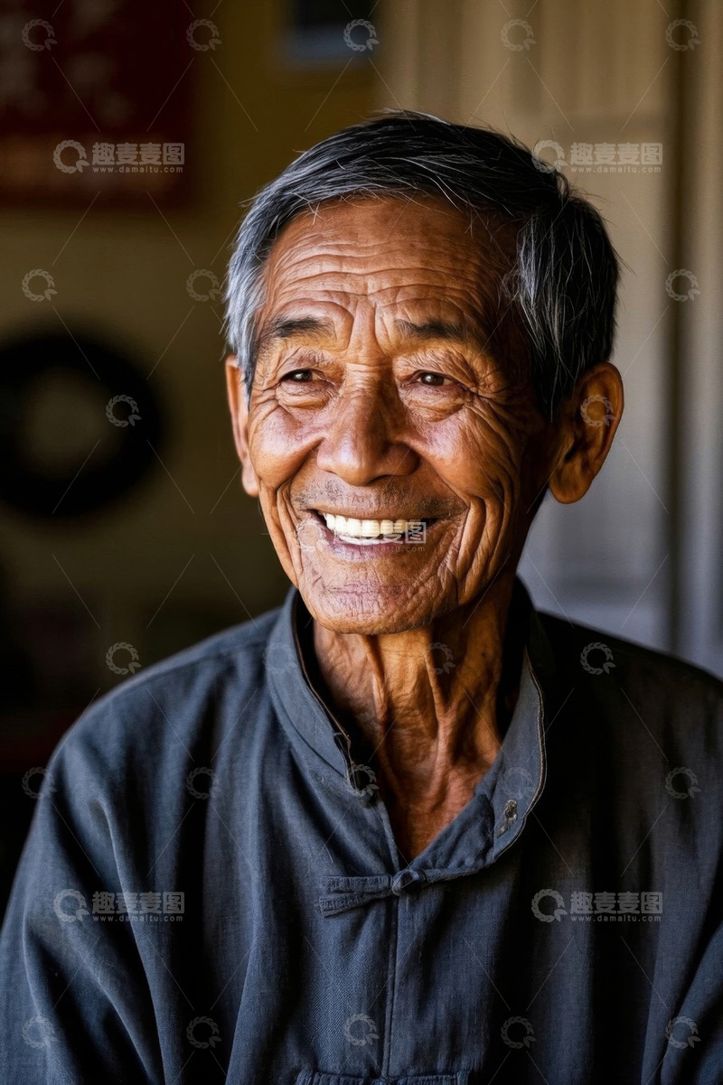 高清大图下载【趣麦麦图】一位慈祥快乐的老人肖像