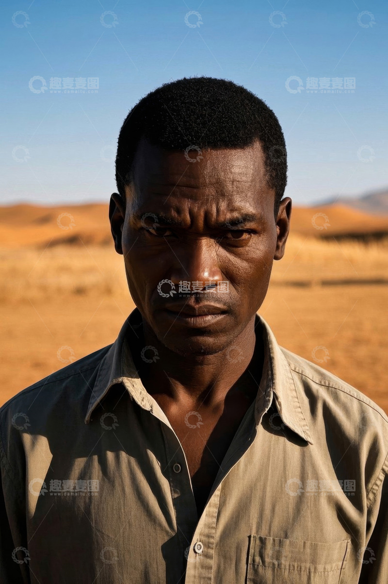 高清大图下载【趣麦麦图】非洲男子沙漠背景肖像照