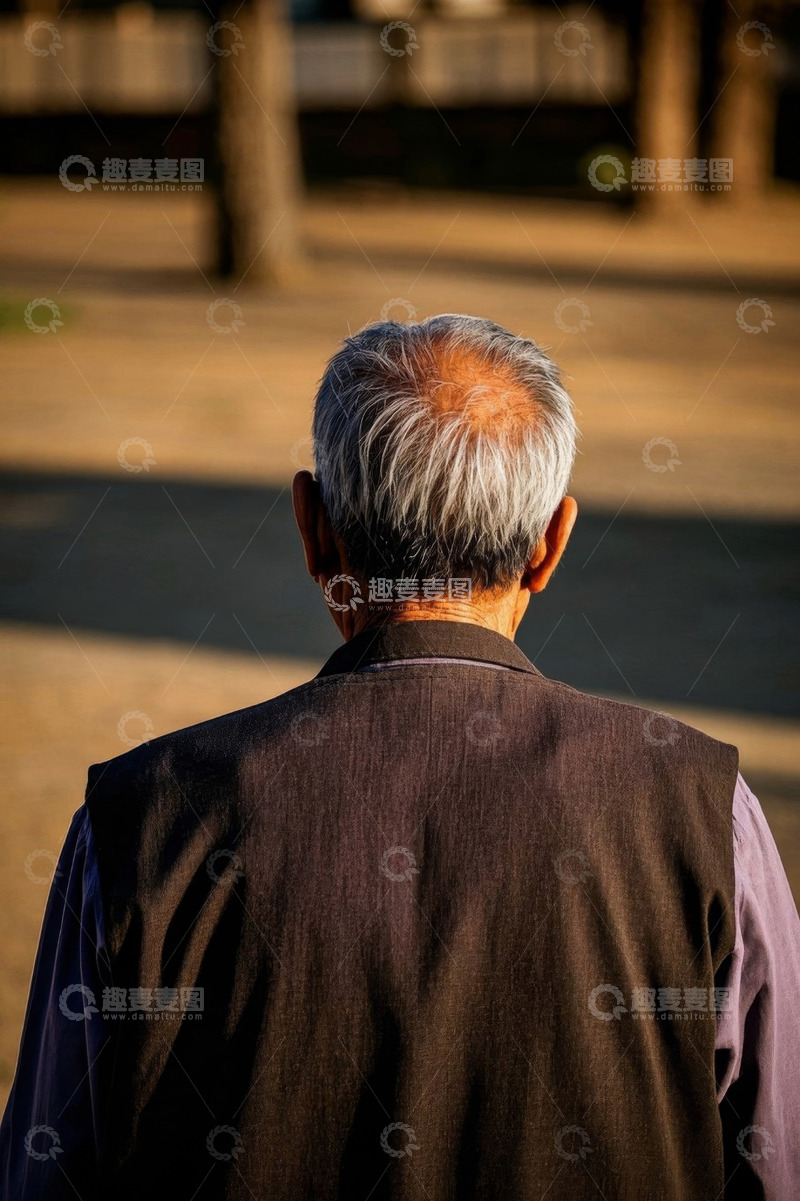 高清大图下载【趣麦麦图】背影老者远眺落日余晖