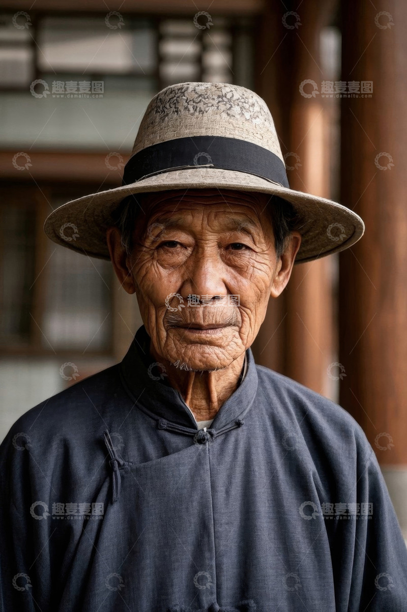 高清大图下载【趣麦麦图】一位身穿中式长袍的老年男子