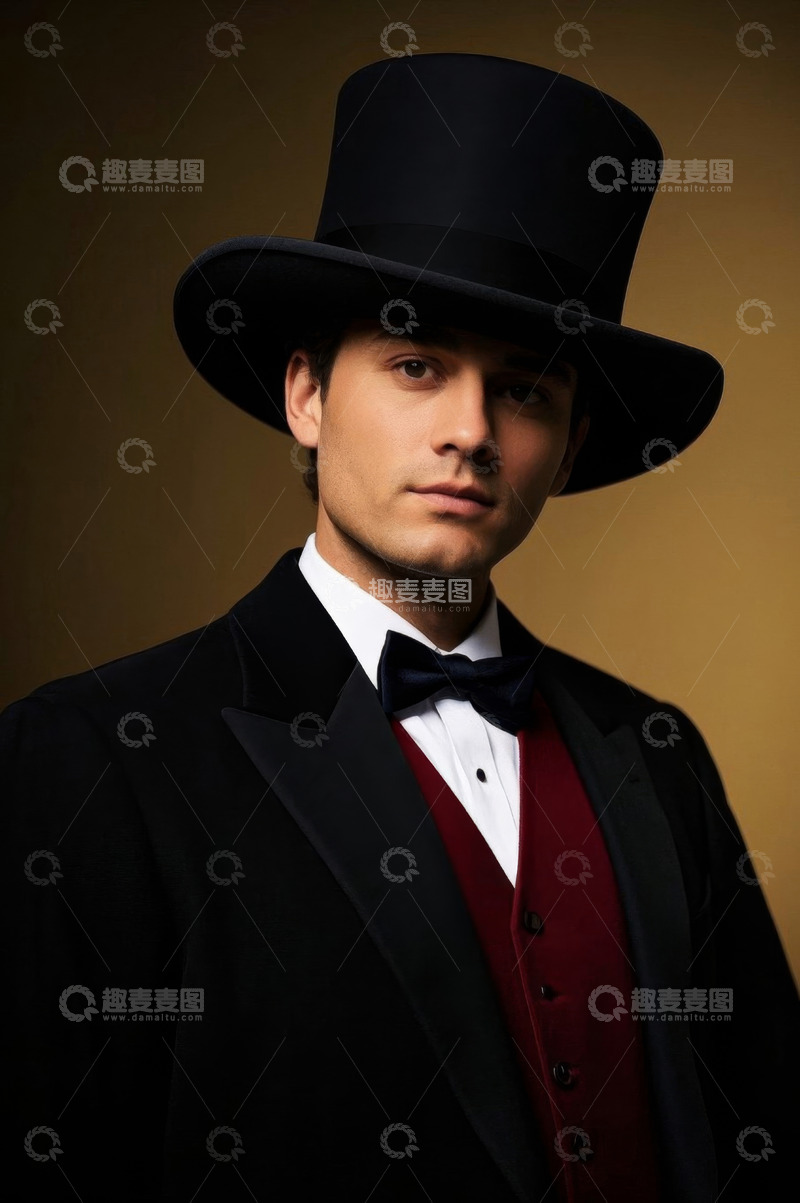 高清大图下载【趣麦麦图】绅士男子身穿燕尾服戴礼帽