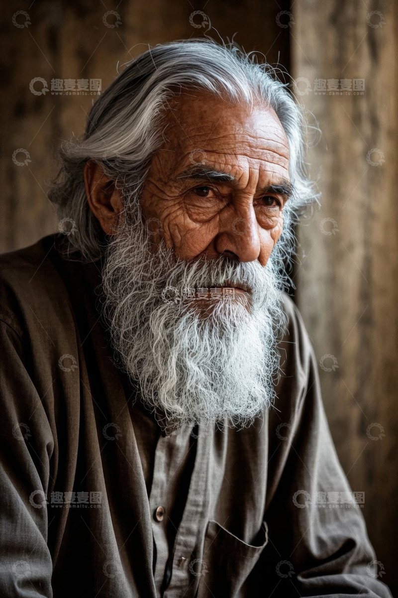 高清大图下载【趣麦麦图】一位饱经风霜的老人凝视远方