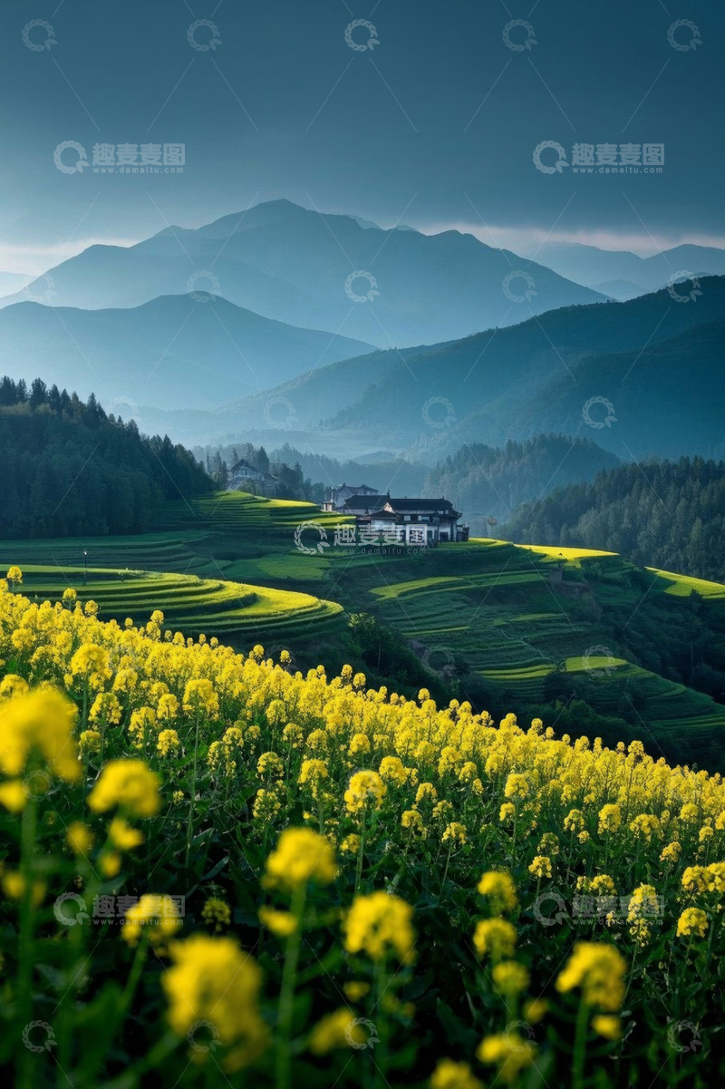 高清大图下载【趣麦麦图】山间梯田油菜花田园风光